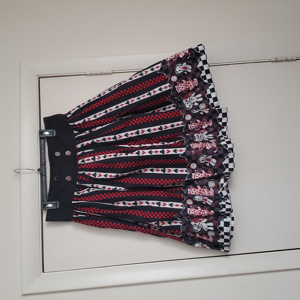 NW/OT Hot Topic's Mad Tea Party Stripe Suspender Skirt - Picture 2 of 16